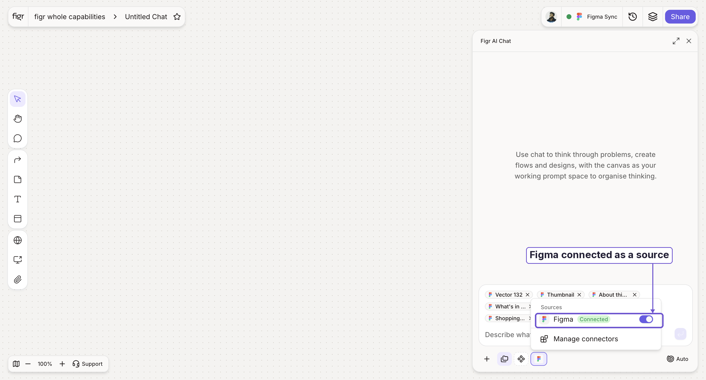 Figma connector toggled on in the Figr prompt composer