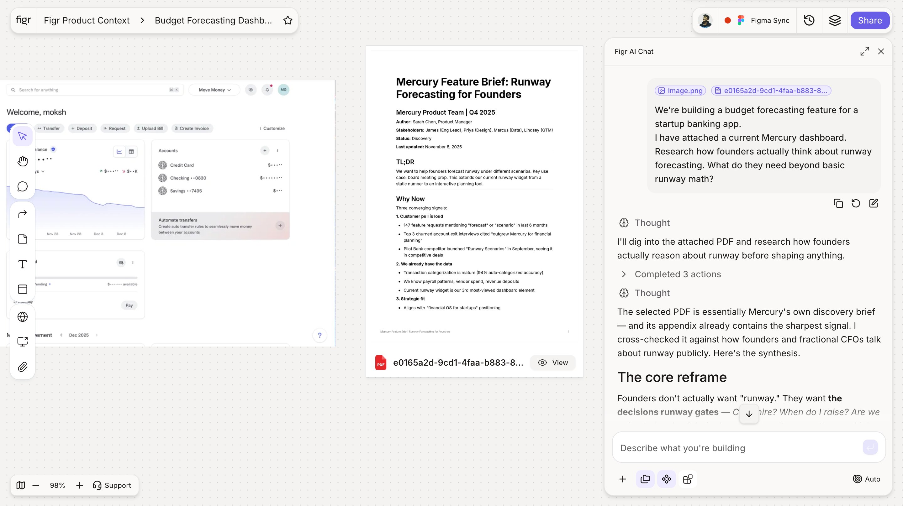 Figr analyzing the team's product, design system, and research