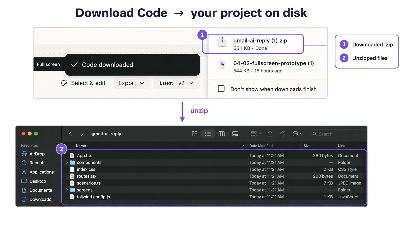 Download Code option on a generated node