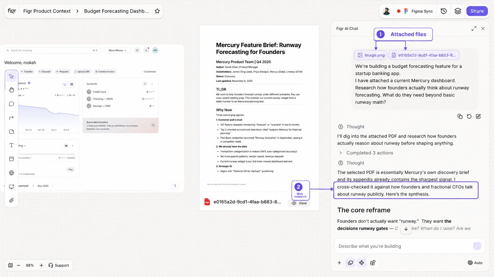 Research output shown next to a generated design direction