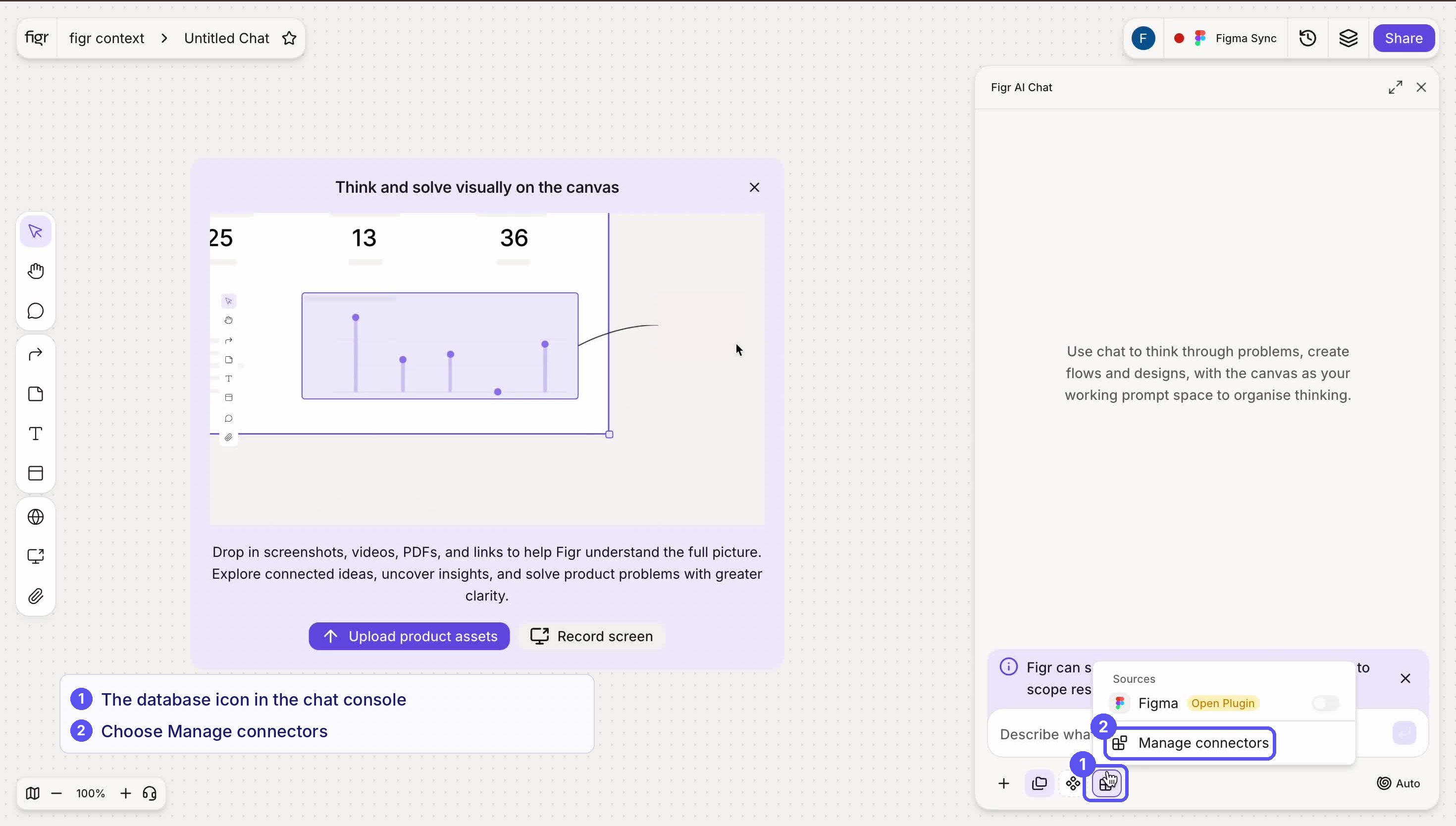 Canvas chat console with the Manage connectors option