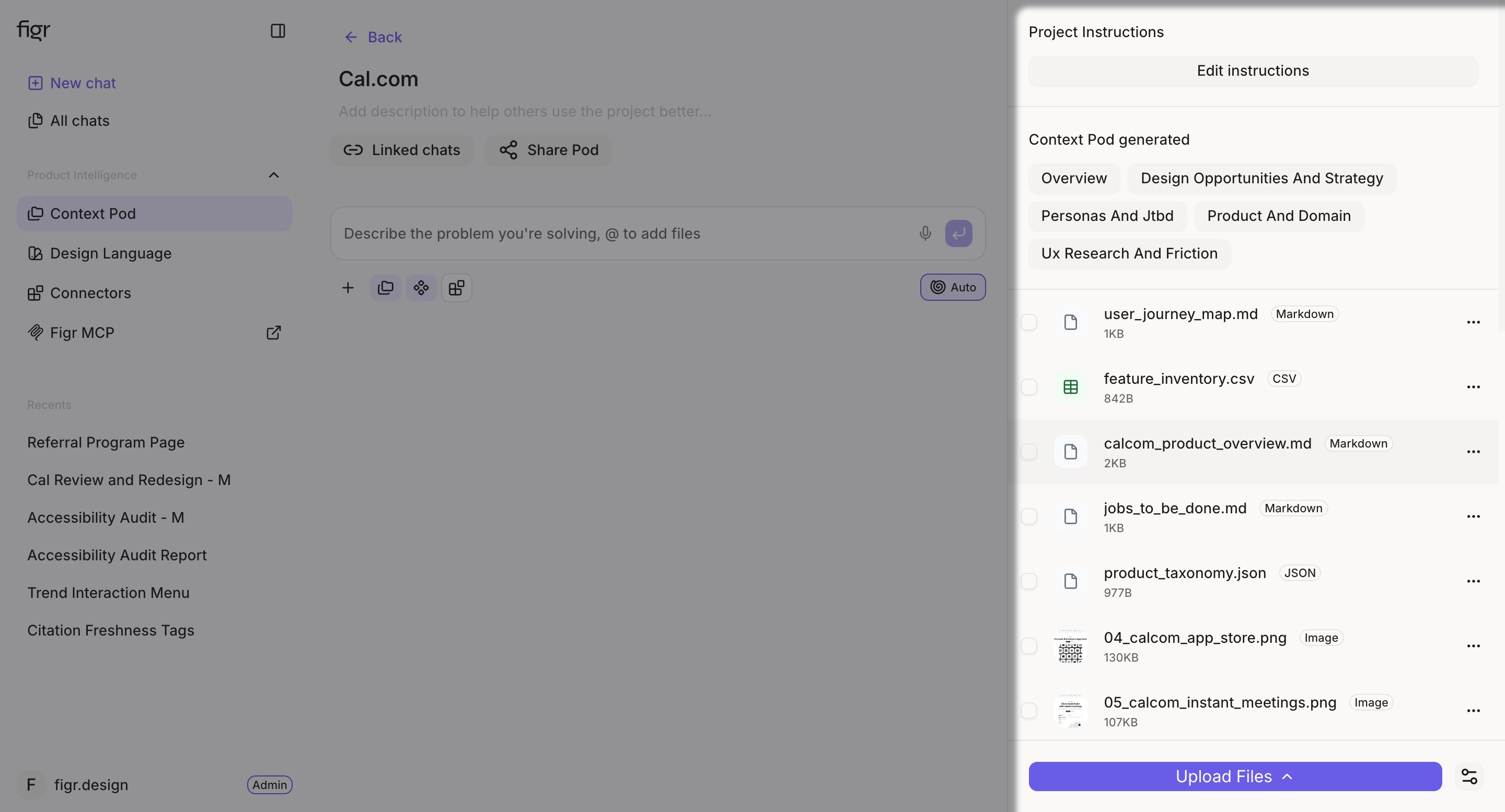 Context Pod summary dashboard listing linked sources