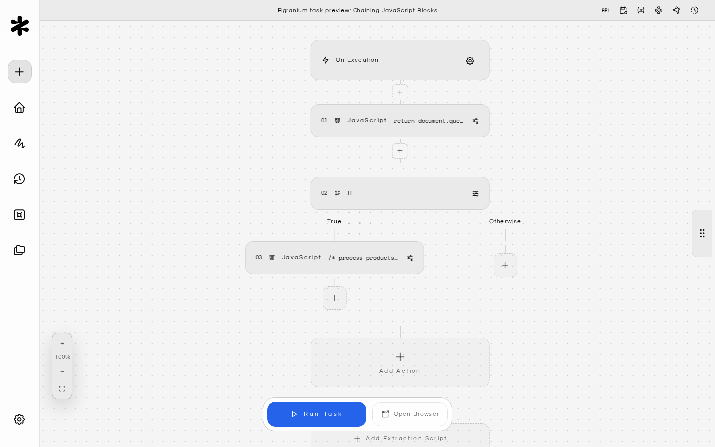 Figranium task preview: Chaining JavaScript Blocks