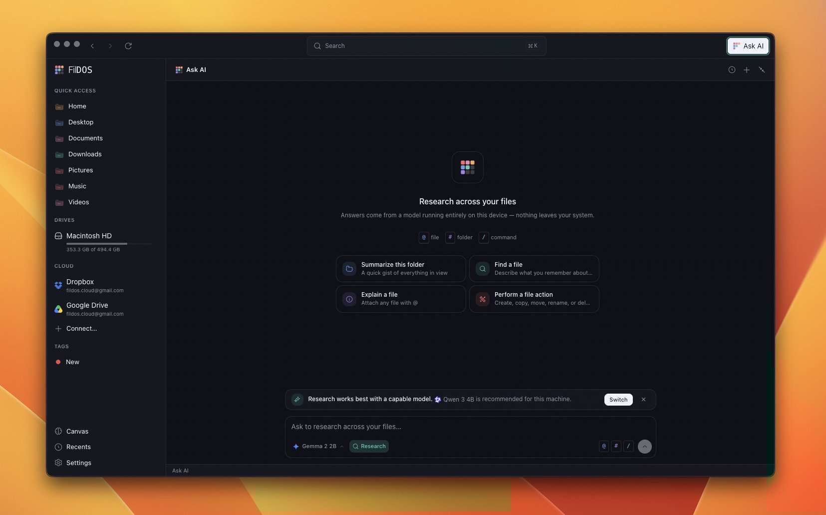 The Ask AI chat panel