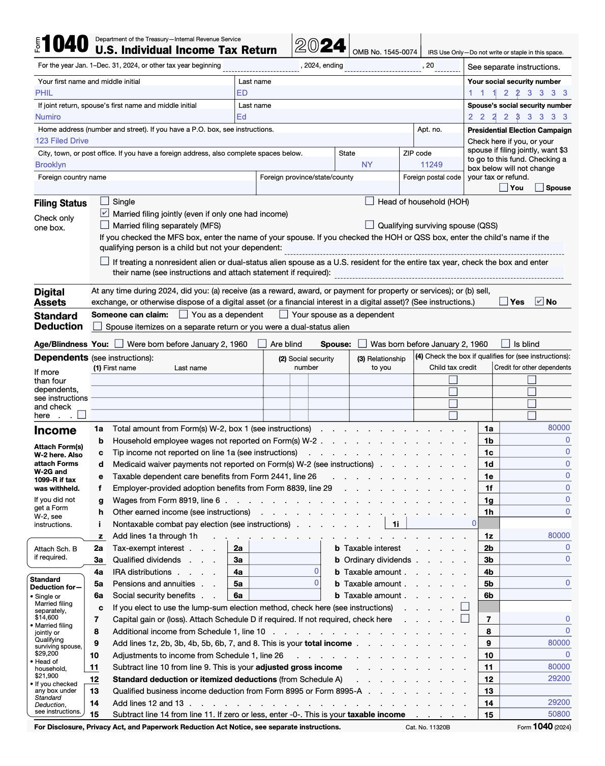 Screenshot of a tax return
