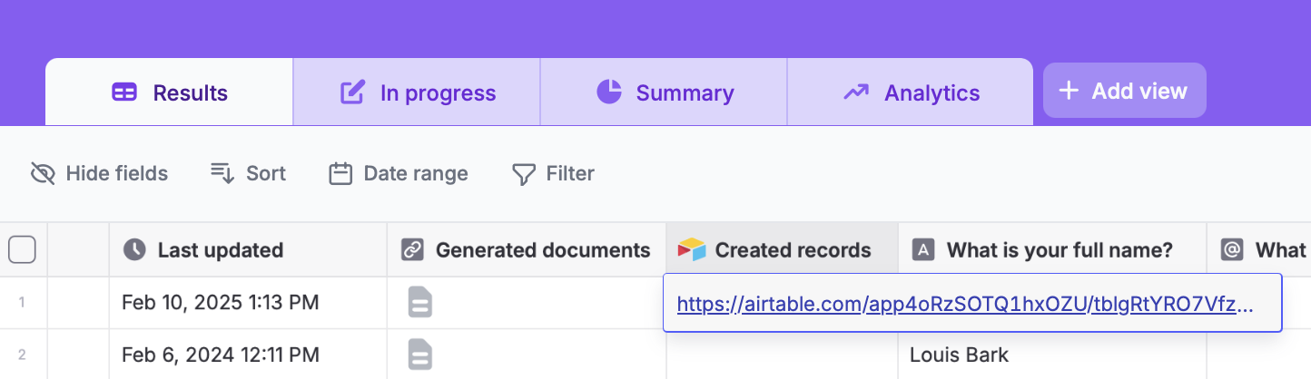 Screenshot of the Integrate tab of a form