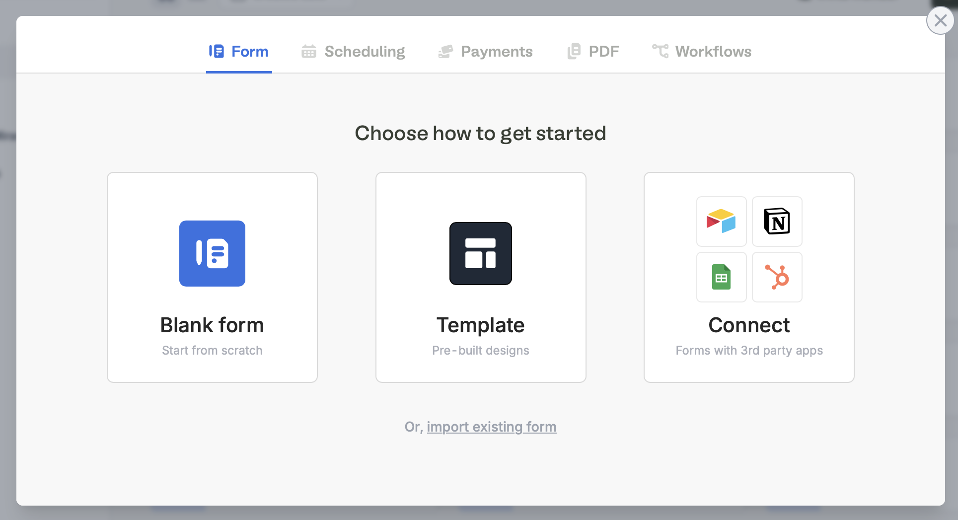 Screenshot of the Airtable base creation page