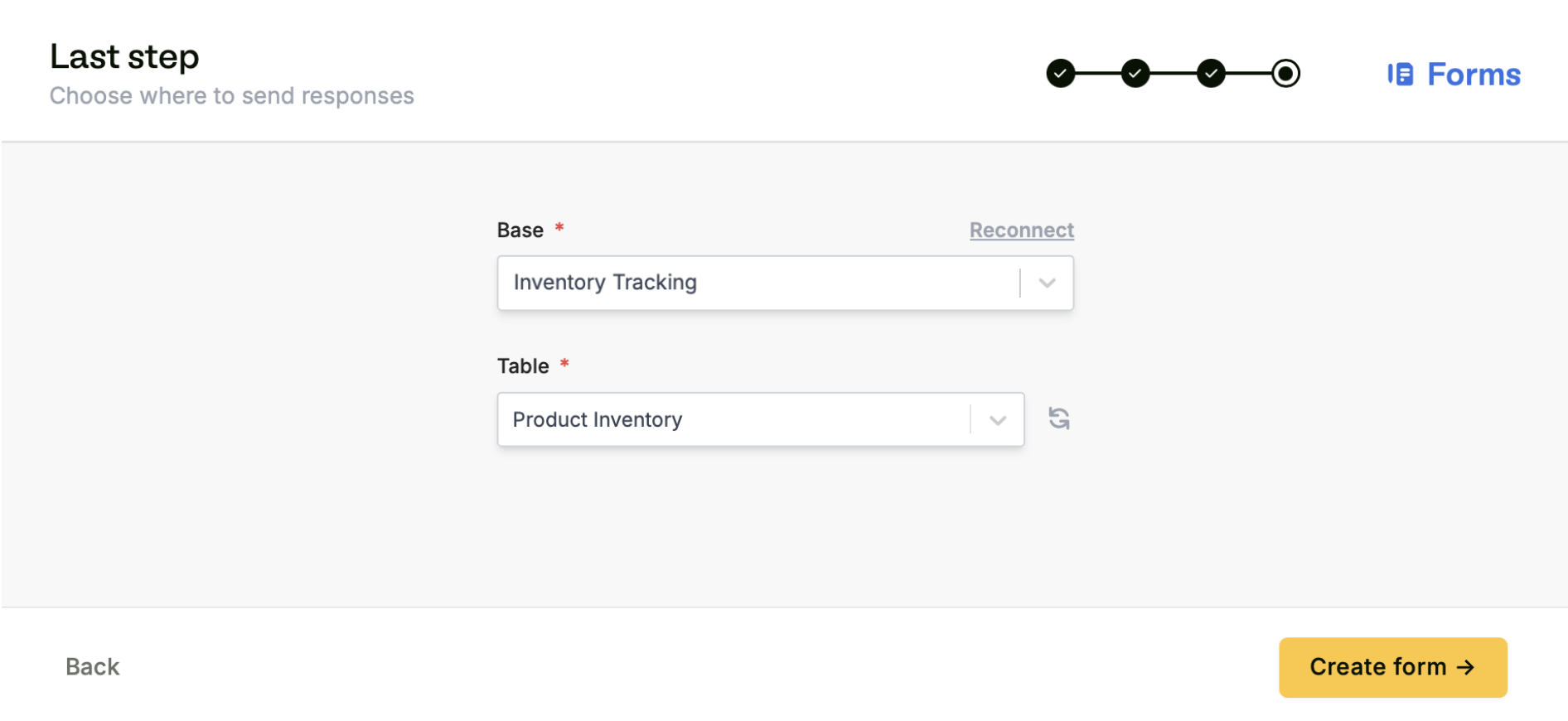Screenshot of the Airtable base creation page