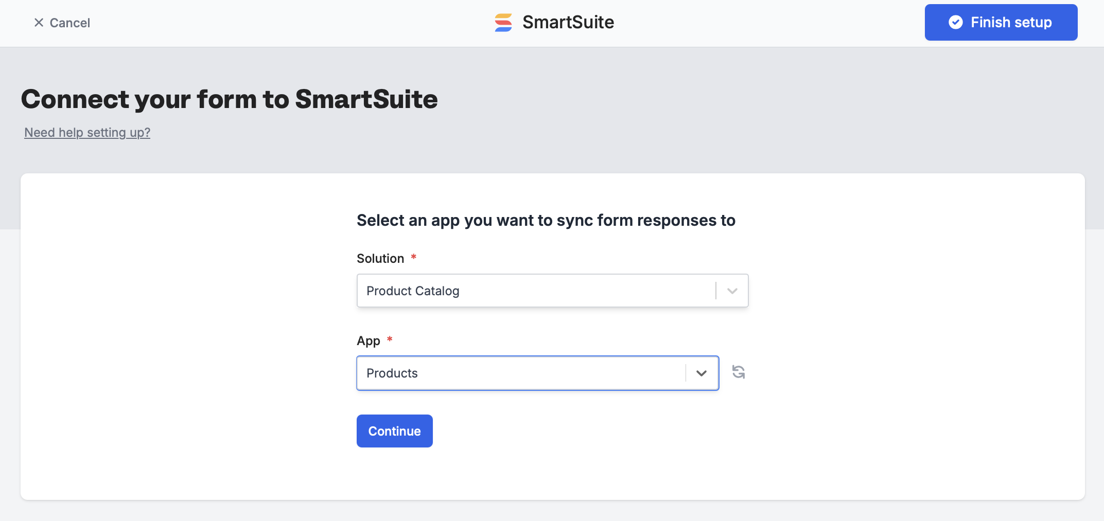 Screenshot of the SmartSuite form creation page