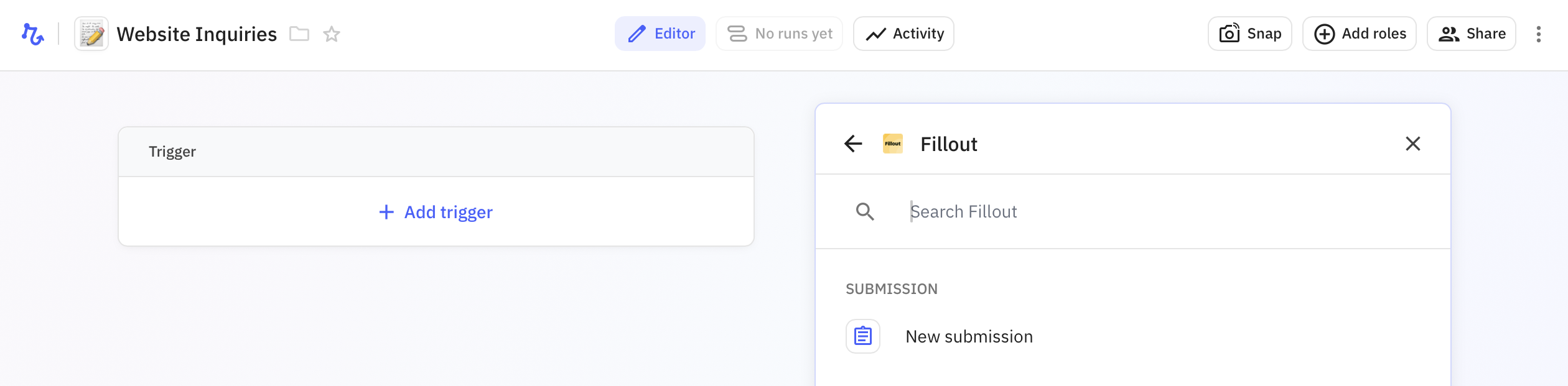 Screenshot of the Integrate tab of a form