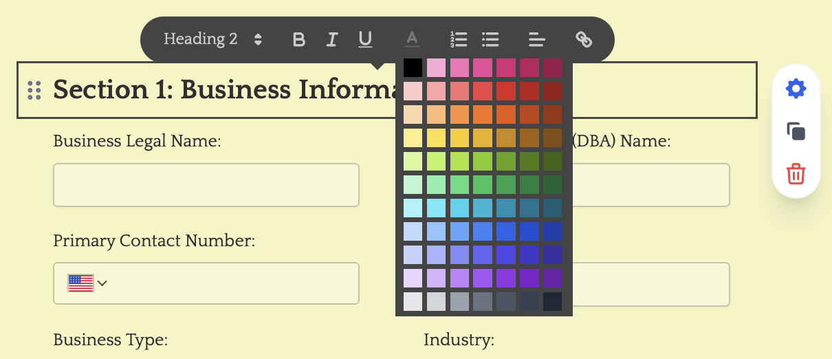 Screenshot of the Form designer tab of a form