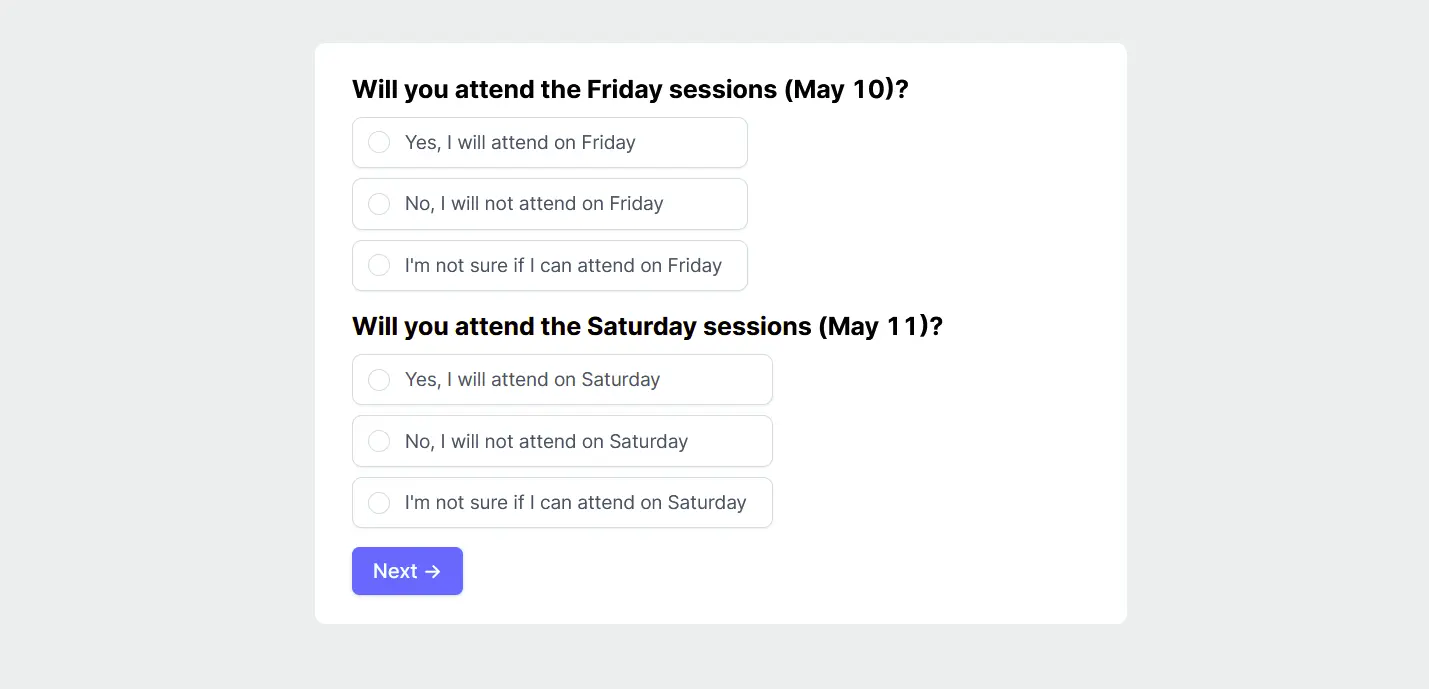 Add a heading to the top of every form page to tell users what questions to expect