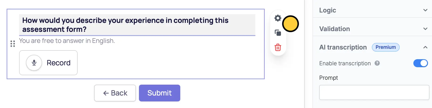 Screenshot of the Form designer tab of a form
