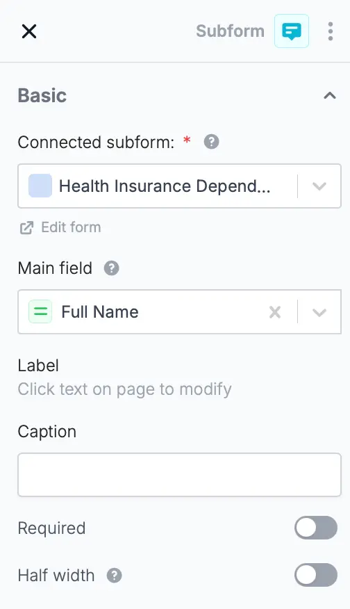Screenshot of the Form designer tab of a form