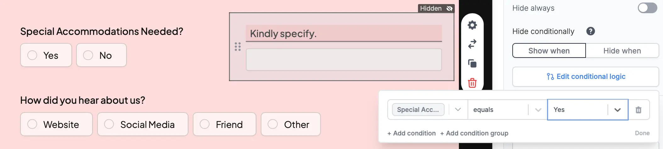 Screenshot of the Form designer tab of a form