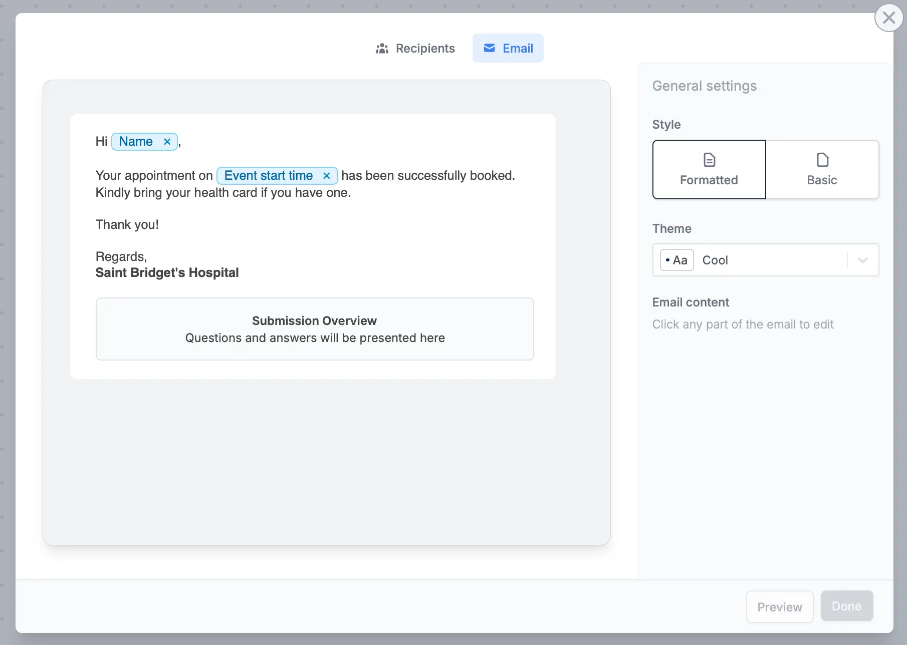 Screenshot of the Scheduling page of a form
