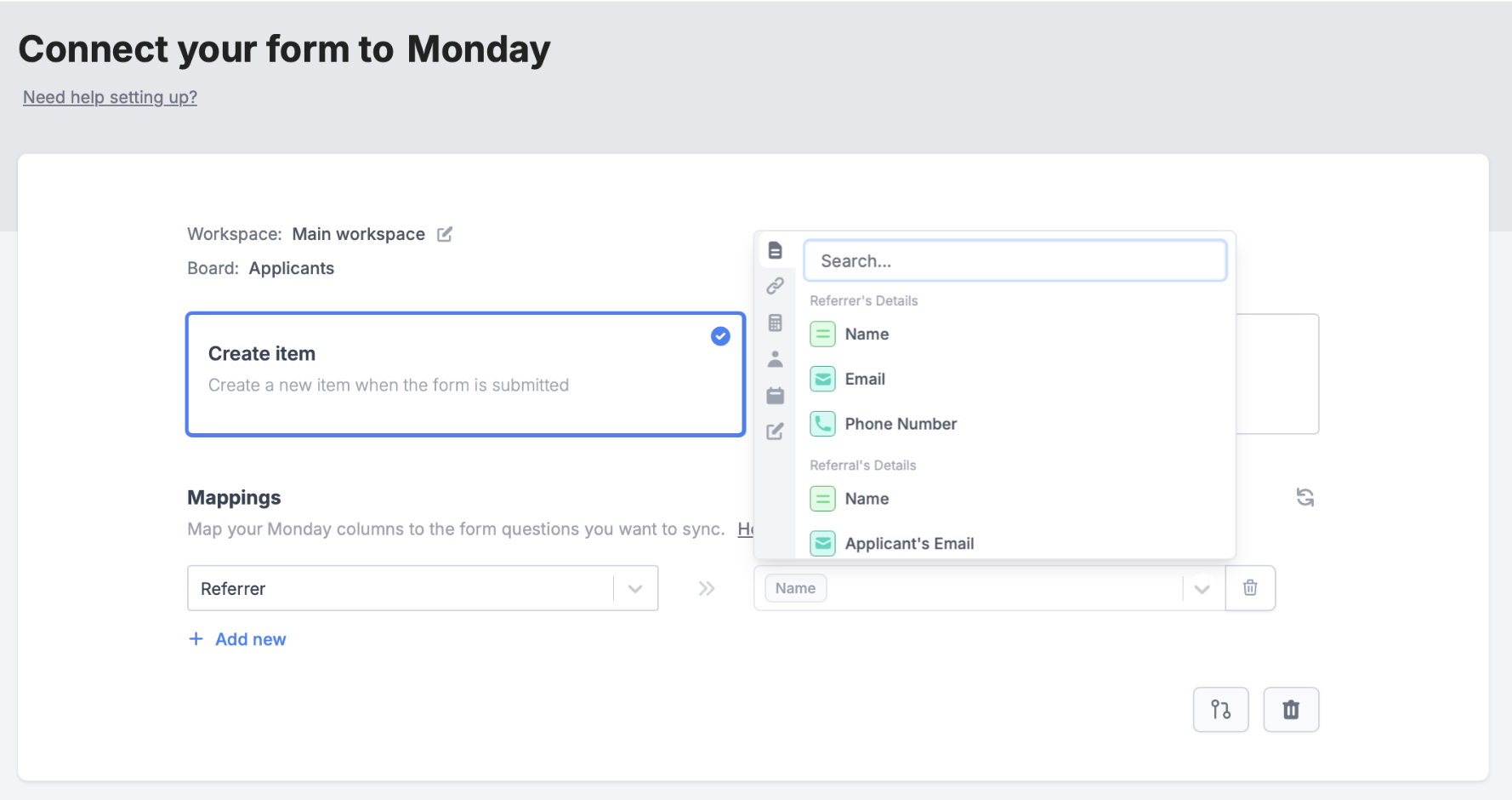 Screenshot of the Monday form creation page
