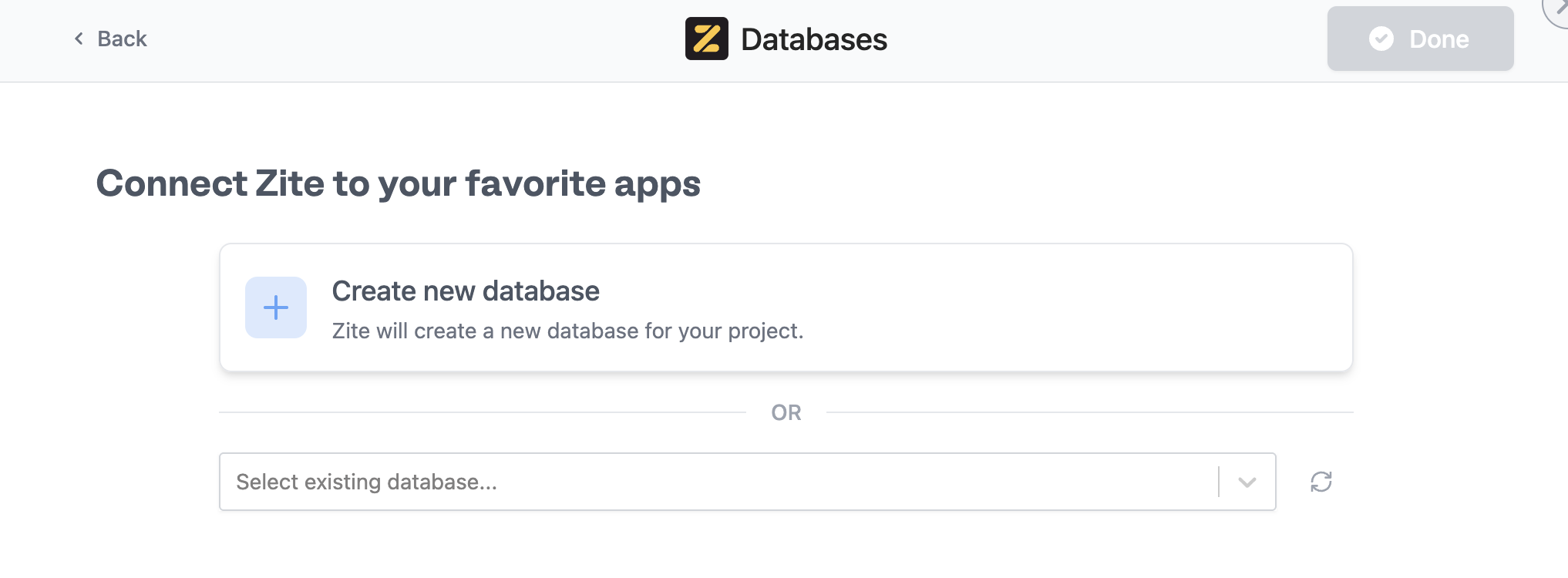 Create new database option