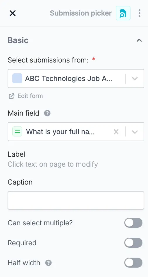 Screenshot of the Form designer tab of a form