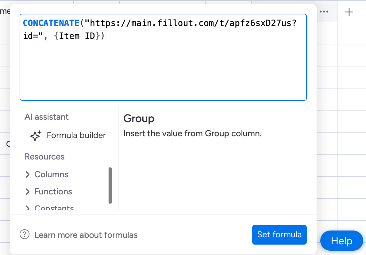 Screenshot of the Integrate tab of a form