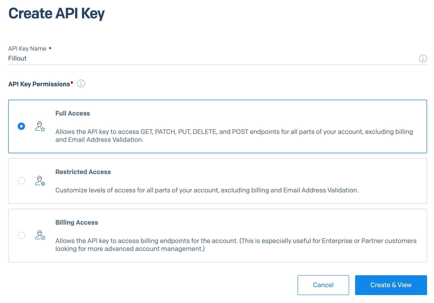 Screenshot of the Fillout form creation page