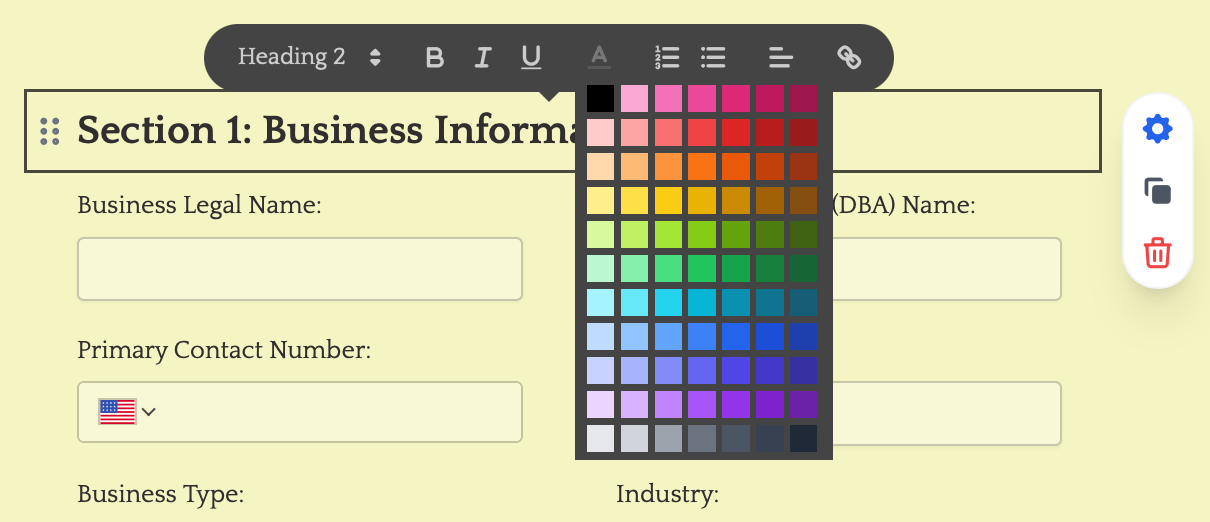 Screenshot of the Form designer tab of a form