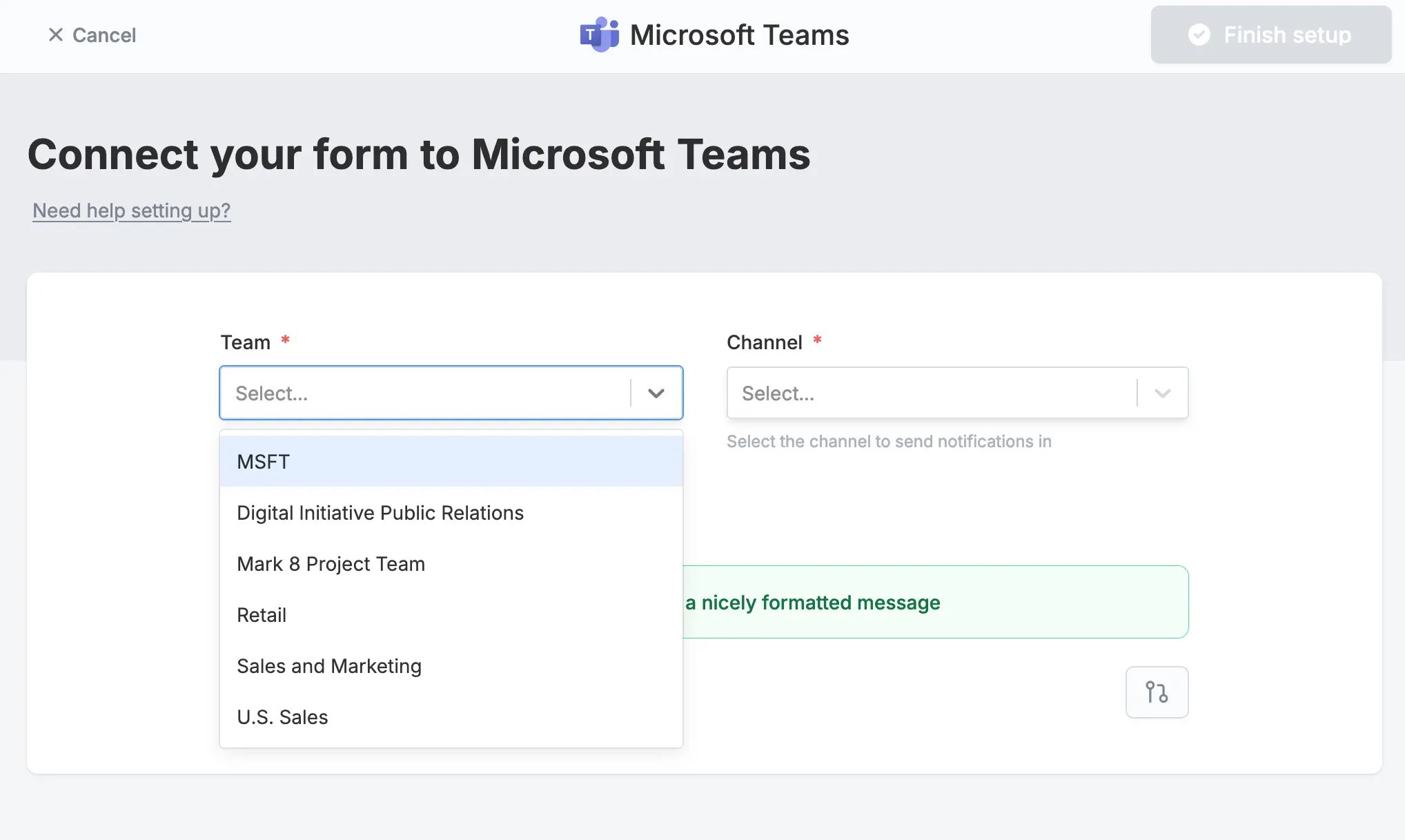 Screenshot of the Integrate page