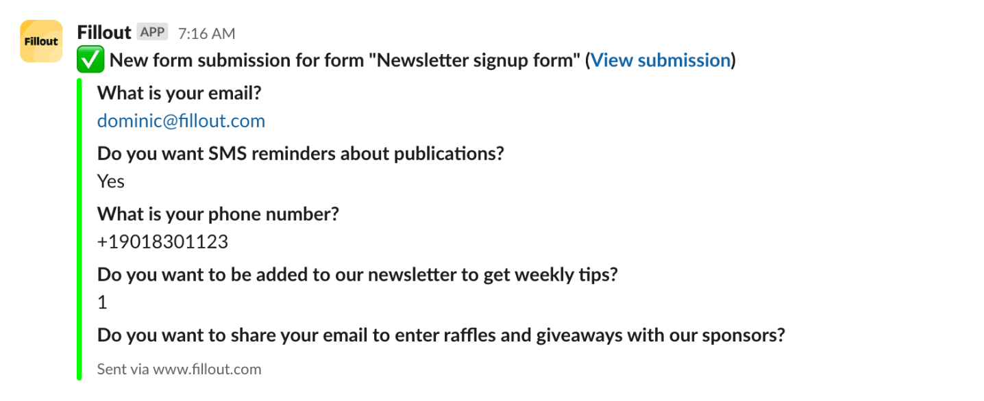 Screenshot of the Slack form creation page