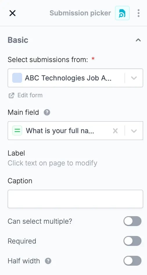 Screenshot of the Form designer tab of a form