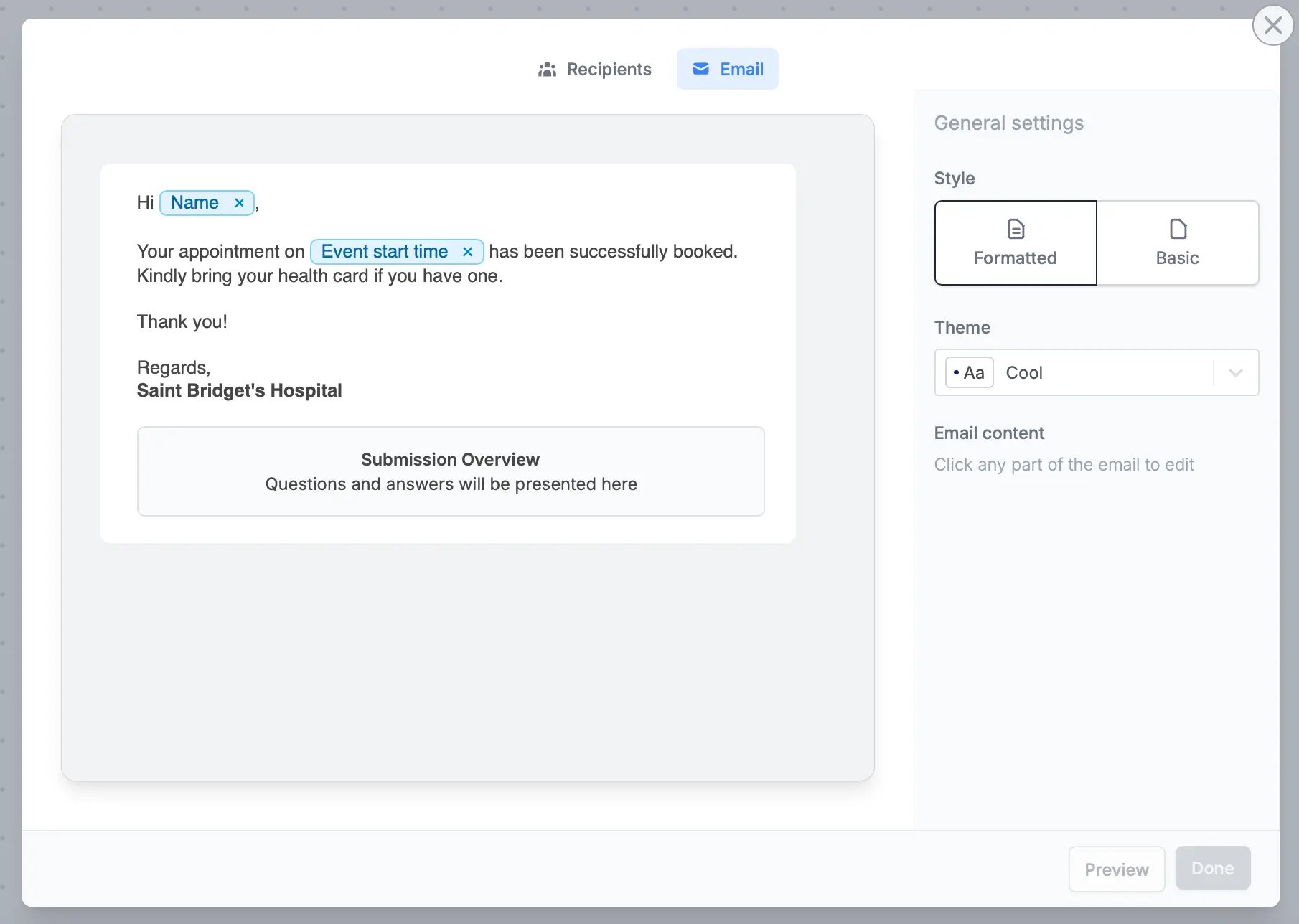 Screenshot of the Scheduling page of a form