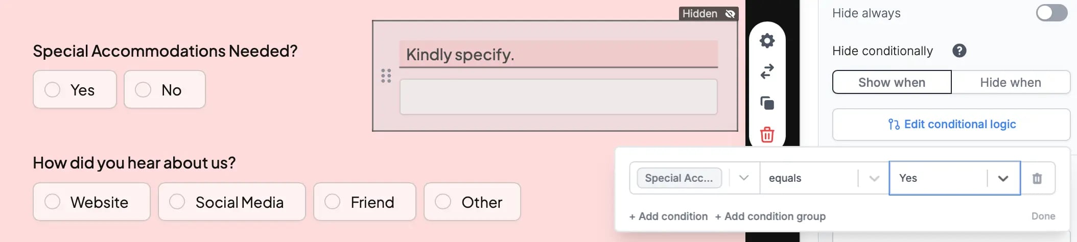 Screenshot of the Form designer tab of a form