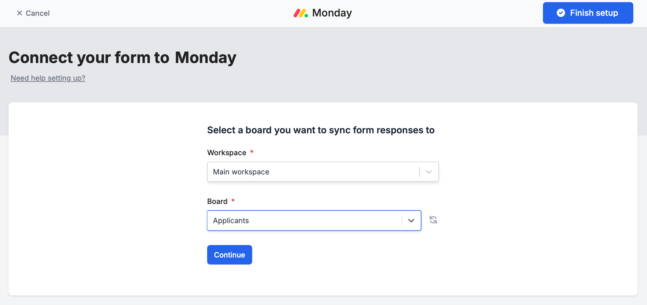 Screenshot of the Monday form creation page