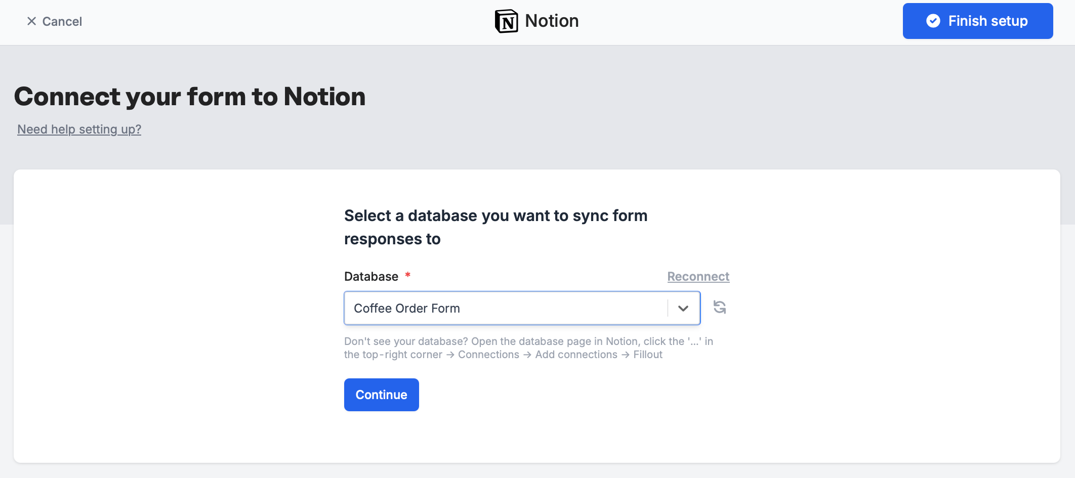 Screenshot of the Notion form creation page