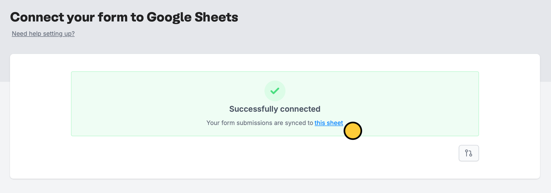 Screenshot of the Google Sheets form creation page