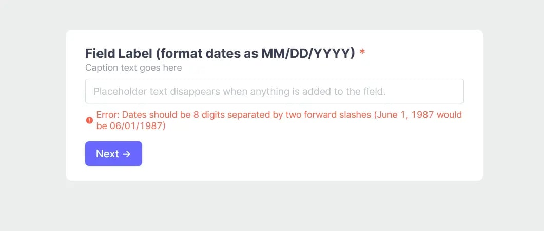Add a heading to the top of every form page to tell users what questions to expect
