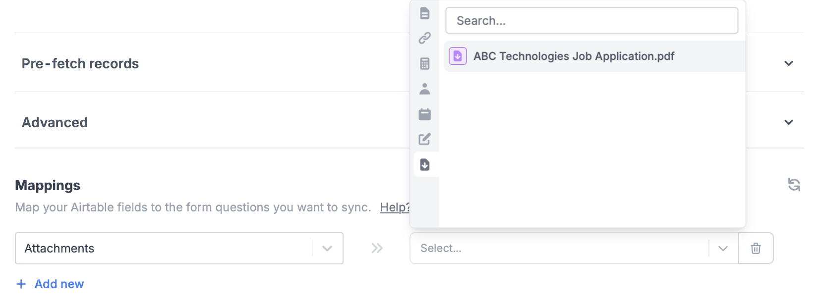 Screenshot of the Integrate tab of a form