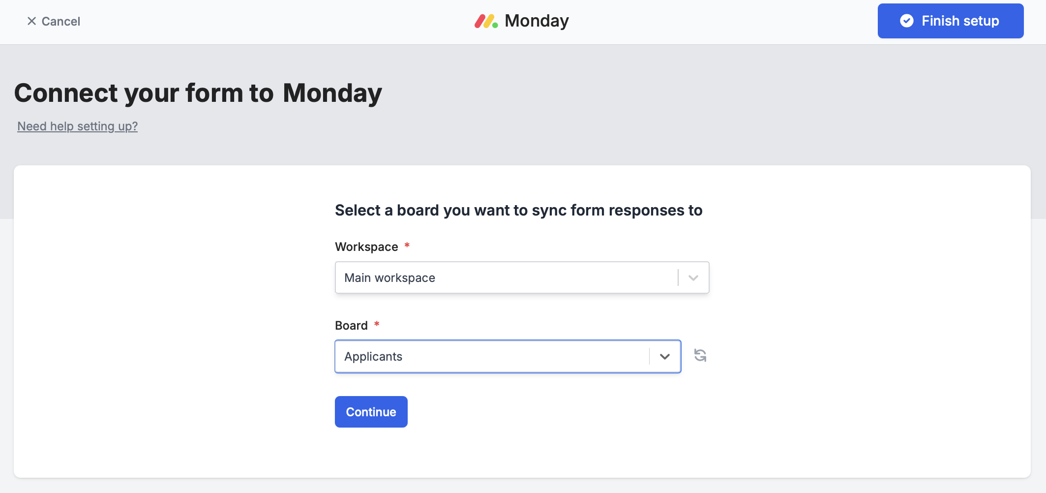 Screenshot of the Monday form creation page