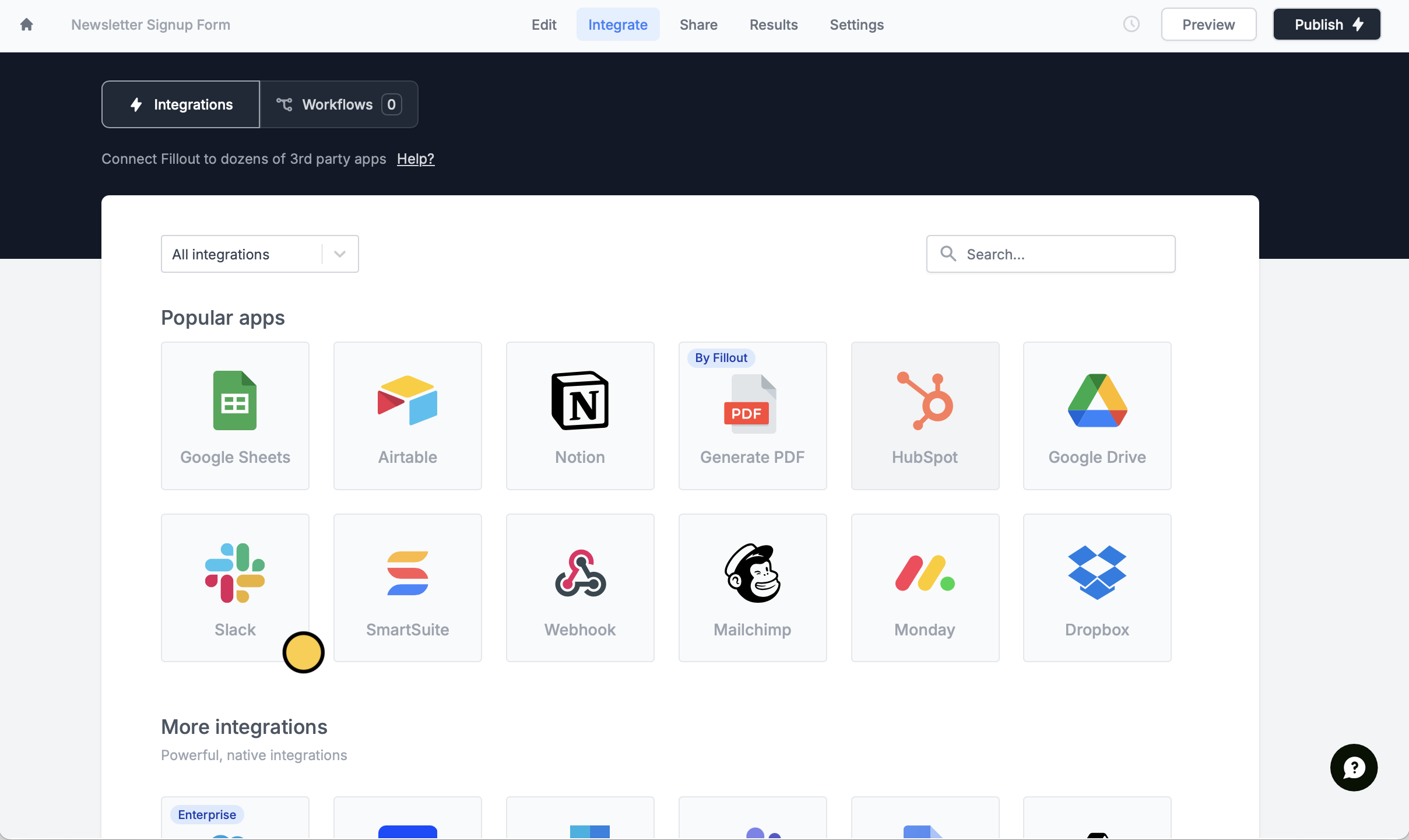 Screenshot of the Slack form creation page