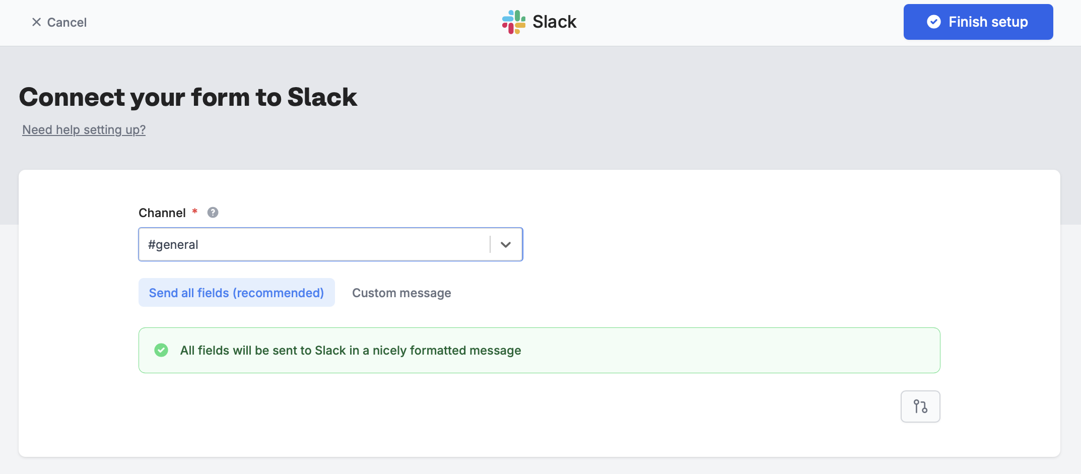 Screenshot of the Slack form creation page