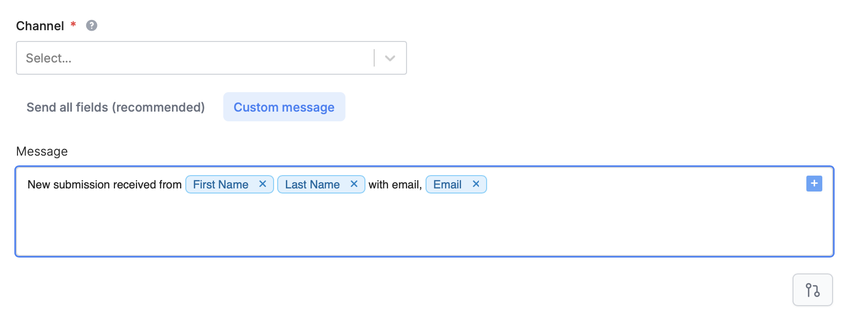 Screenshot of the Slack form creation page