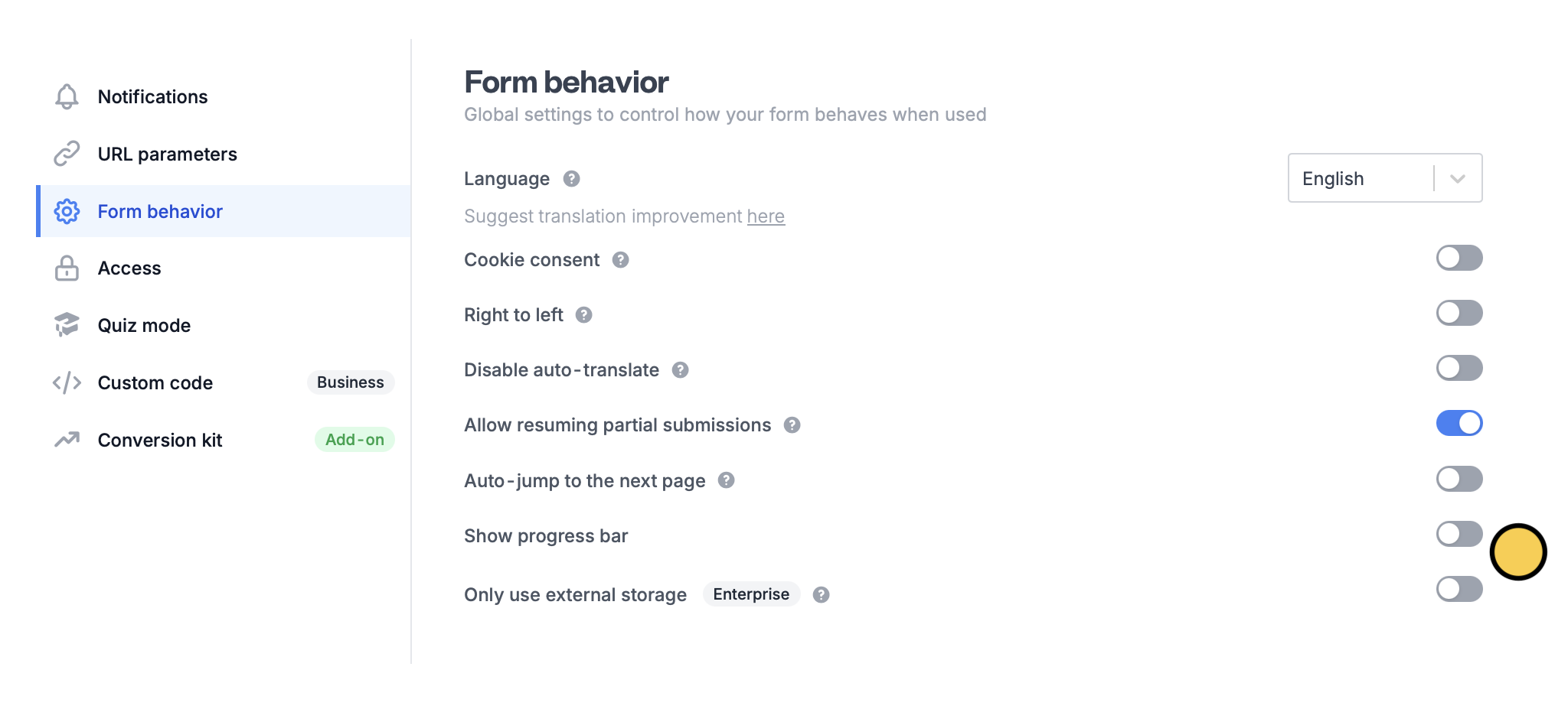 Screenshot of the Form designer tab of a form
