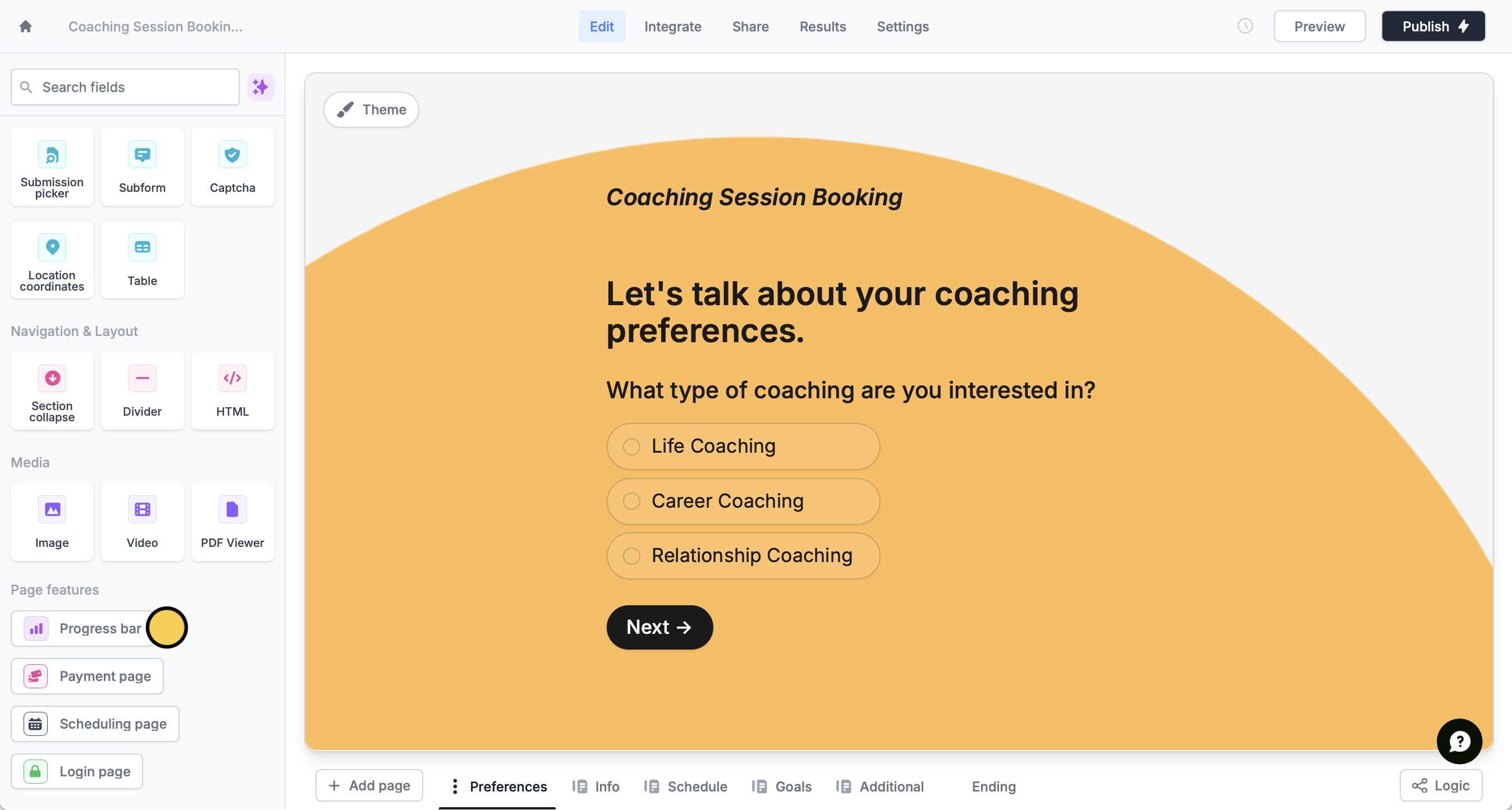 Screenshot of the Form designer tab of a form