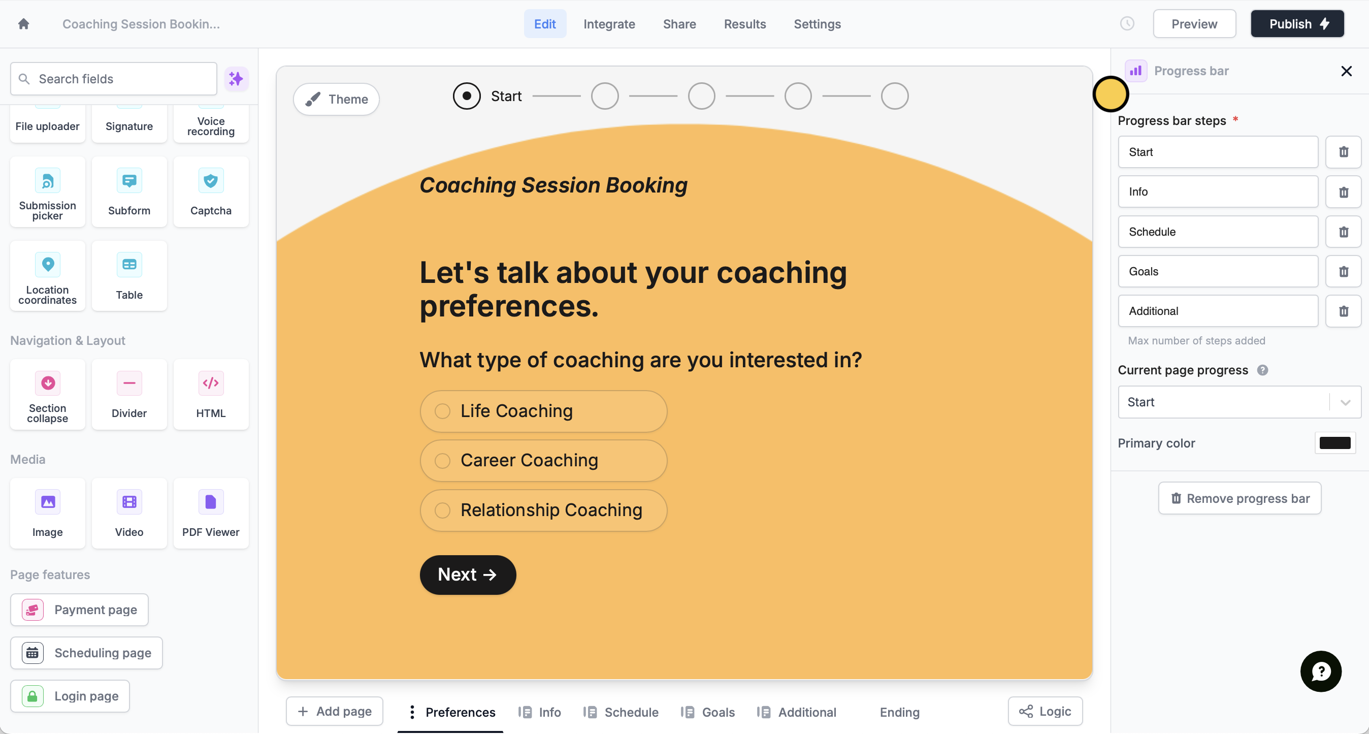 Screenshot of the Form designer tab of a form