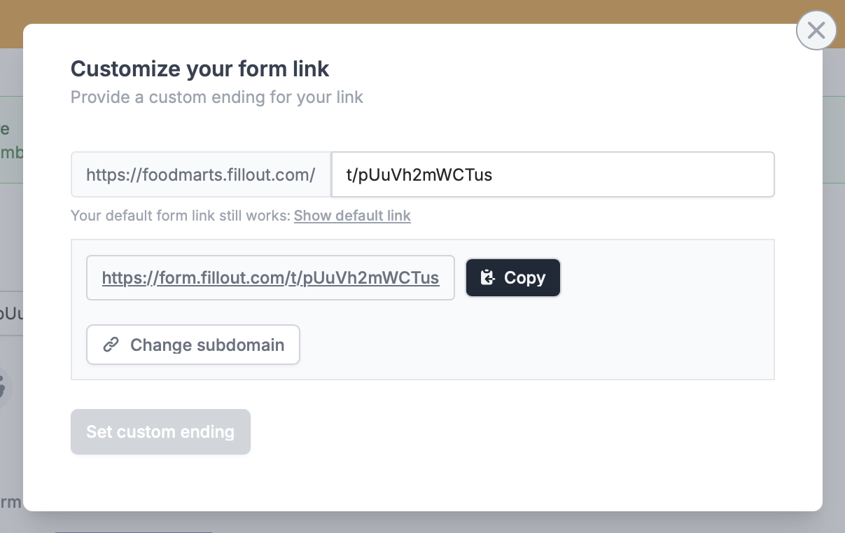 Screenshot of the Share tab of a form