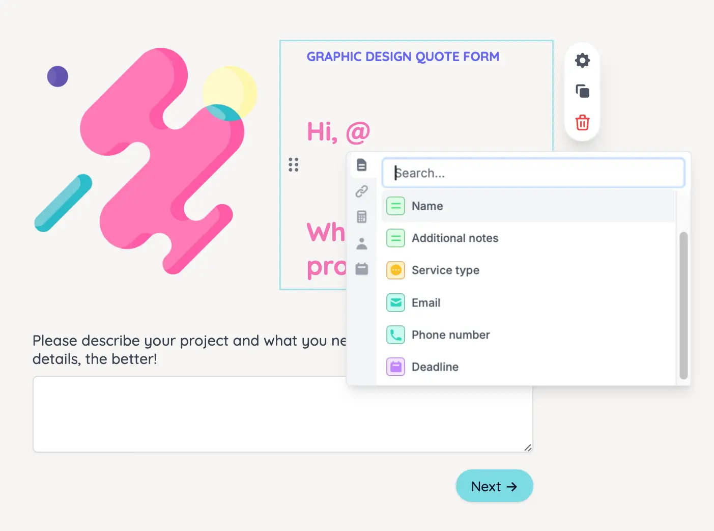 Screenshot of the Form designer tab of a form