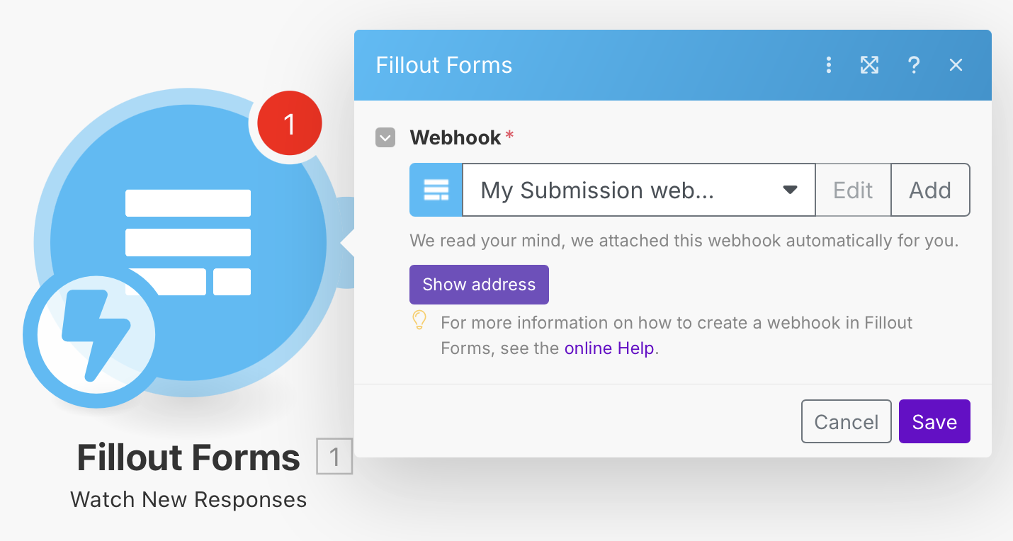 Screenshot of the Make scenario creation page