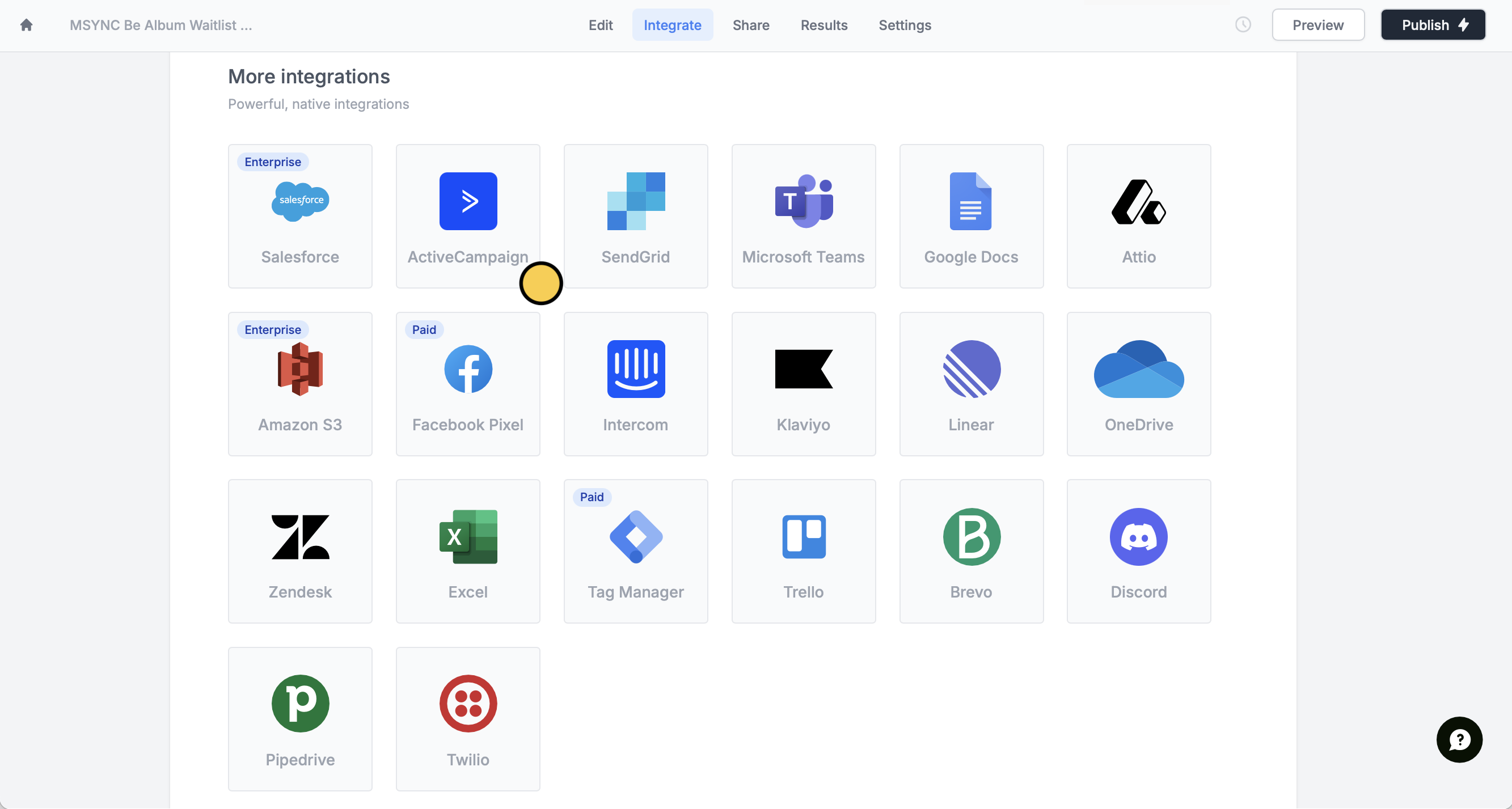Screenshot of the Fillout form creation page