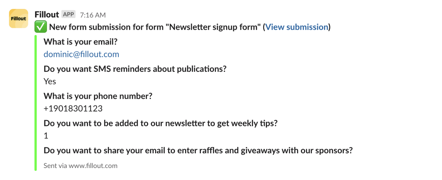 Screenshot of the Slack form creation page