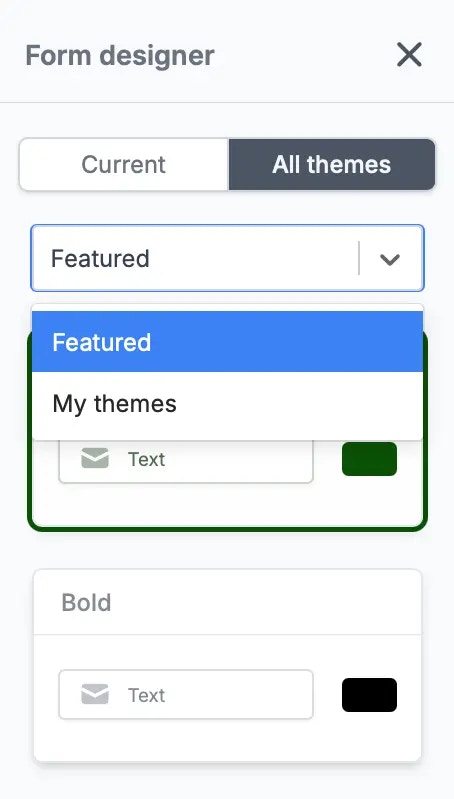 Screenshot of the Theme tab of a form