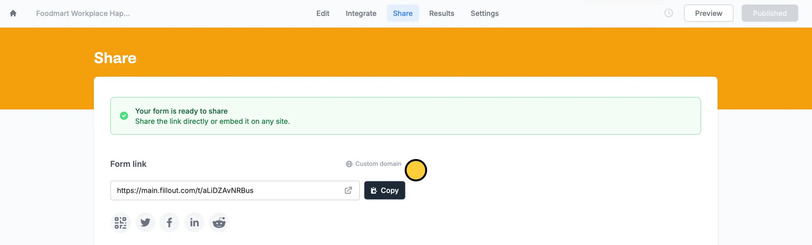 Screenshot of the Share tab of a form